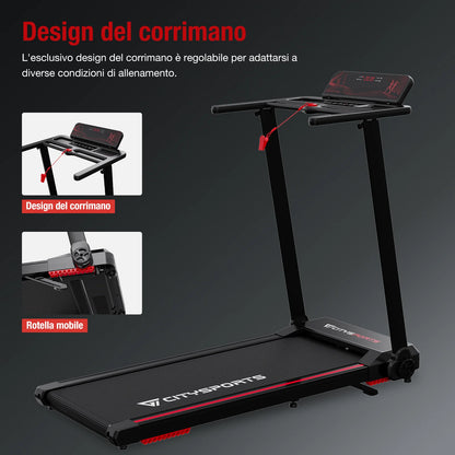 CITYSPORTS PRO Tapis Roulant, Tapis Roulant con Inclinazione del 7,7%, Tapis Roulant Pieghevole, Tapis Roulant con APP e Bluetooth per Uso Domestico e in Ufficio, Tapis Roulant da 2,0 HP, 12 Km/h, 120 Kg
