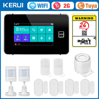 KERUI 2G WIFI GSM Sistema di Allarme Domestico Set Touch Screen da 4.3 pollici Sistema di Allarme di Sicurezza Tuya Smart App Alexa per la Casa Antifurto