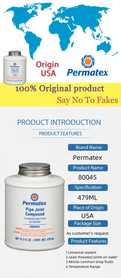 Permatex 80045 Sigillante per Giunti di Tubi Resistente al Calore per Linee di Acqua, Olio e Carburante Non Indurente 479mL