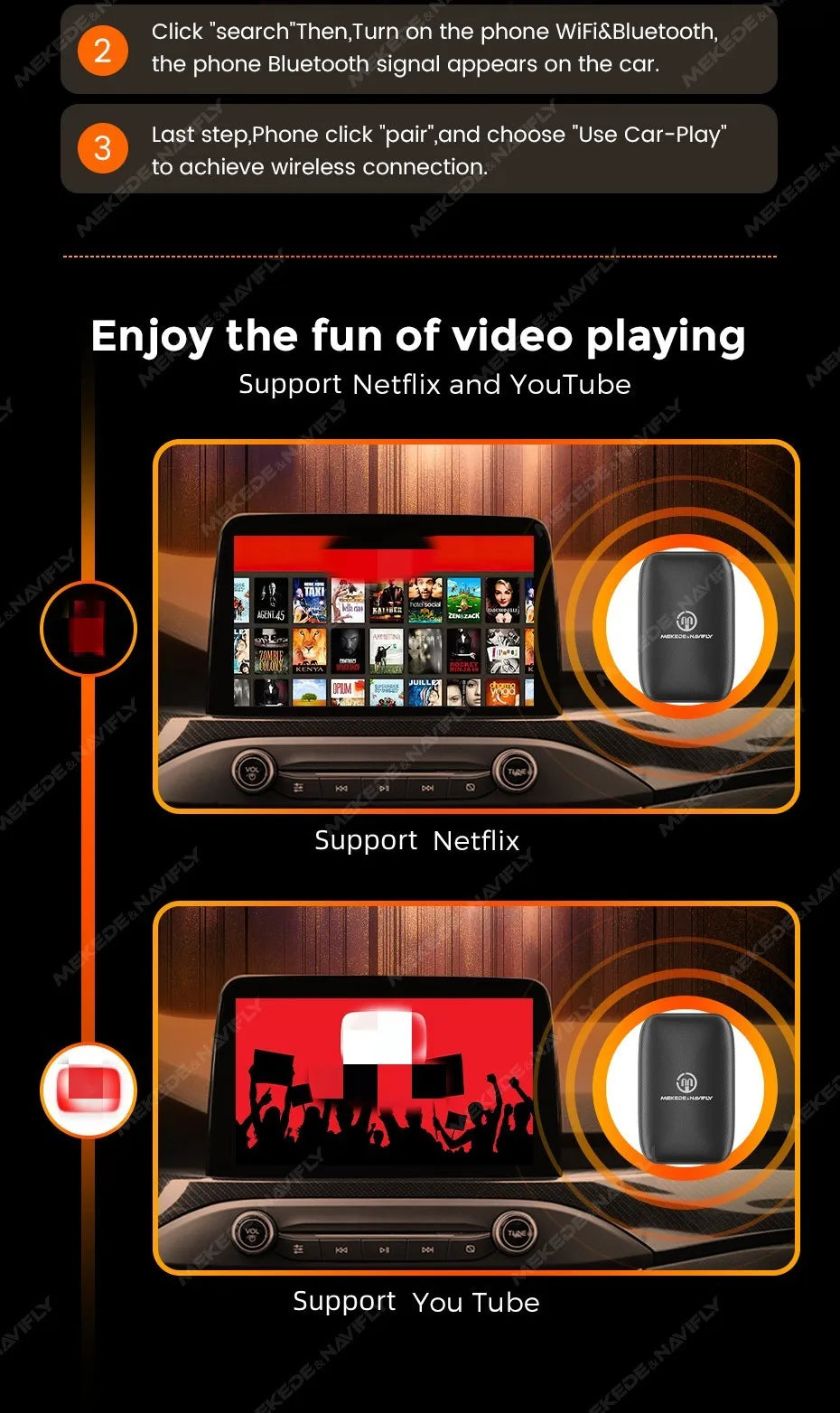 Mekede 2026 Android 2GB RAM CarPlay Wireless/Android Auto Wireless MINI BOX 3in1 CarPlay da Cablato a Wireless Portatile per YouTube Netflix Smart Box
