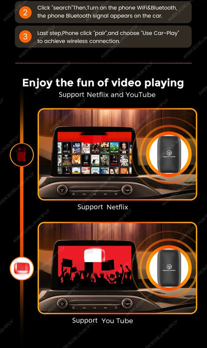 Mekede 2026 Android 2GB RAM CarPlay Wireless/Android Auto Wireless MINI BOX 3in1 CarPlay da Cablato a Wireless Portatile per YouTube Netflix Smart Box