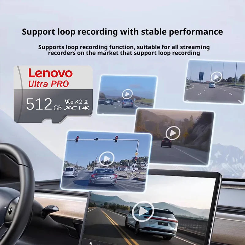 Scheda di memoria MicroSD ad alta velocità Lenovo, scheda TF, 1T, 128GB, 256GB, 512GB, classe A2, stabile, per registrazioni 4K, compatibile con DJI Pocket4 Action Cam.