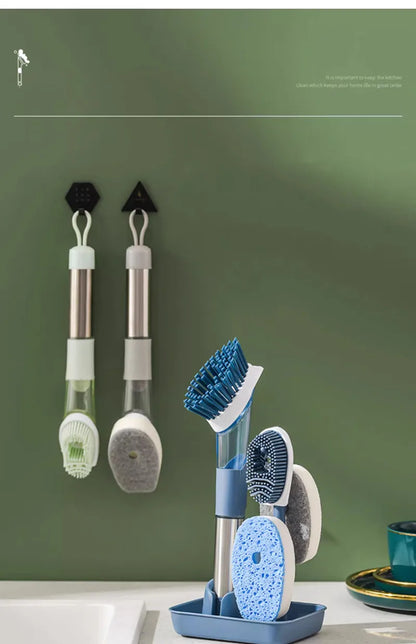 Strumenti per la pulizia della cucina Manico lungo Spazzola per piatti Dispenser di sapone liquido Detergente Spazzola per piatti Spugna per piatti Salviette per lavare i piatti