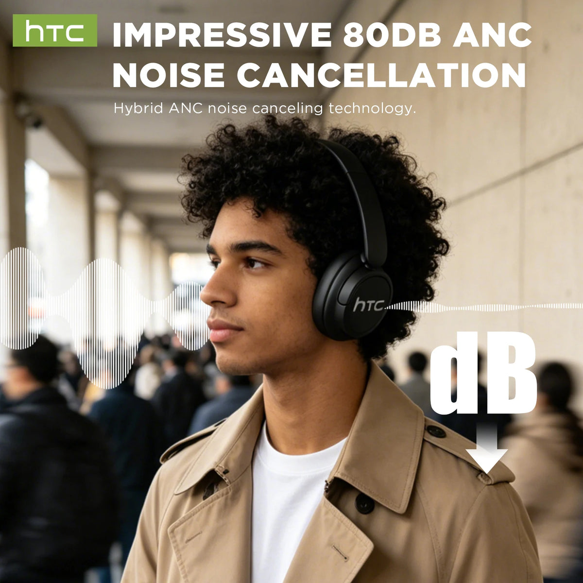 Cuffie da gioco wireless Bluetooth over-ear HTC HP10 pieghevoli HiFi Stereo con 60 ore di riproduzione, bassi profondi, comode e portatili