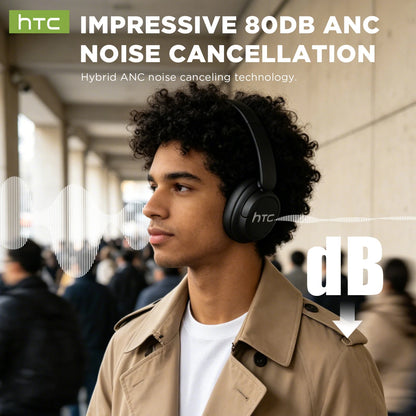 Cuffie da gioco wireless Bluetooth over-ear HTC HP10 pieghevoli HiFi Stereo con 60 ore di riproduzione, bassi profondi, comode e portatili