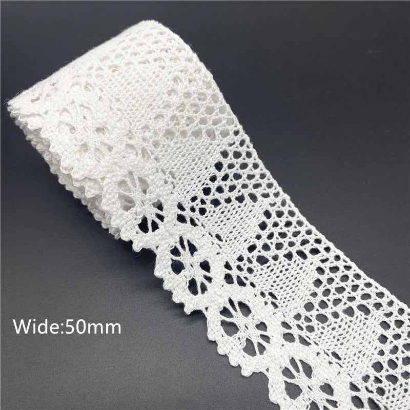 10mm-50mm 2 metri di nastro di pizzo di cotone 100% bianco per abbigliamento tessuto da cucito rifiniture in cotone all'uncinetto nastro di pizzo accessori fatti a mano