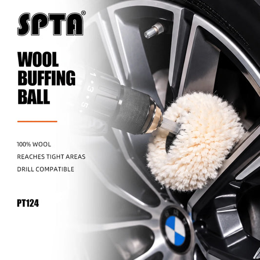 SPTA 1PC Sfera Lucidante in Lana Naturale da 4 Pollici (100mm) con Gambo Esagonale per Trapano Elettrico, Lucidatrice, Taglio, Riparazione Carrozzeria, Tampone Lucidante