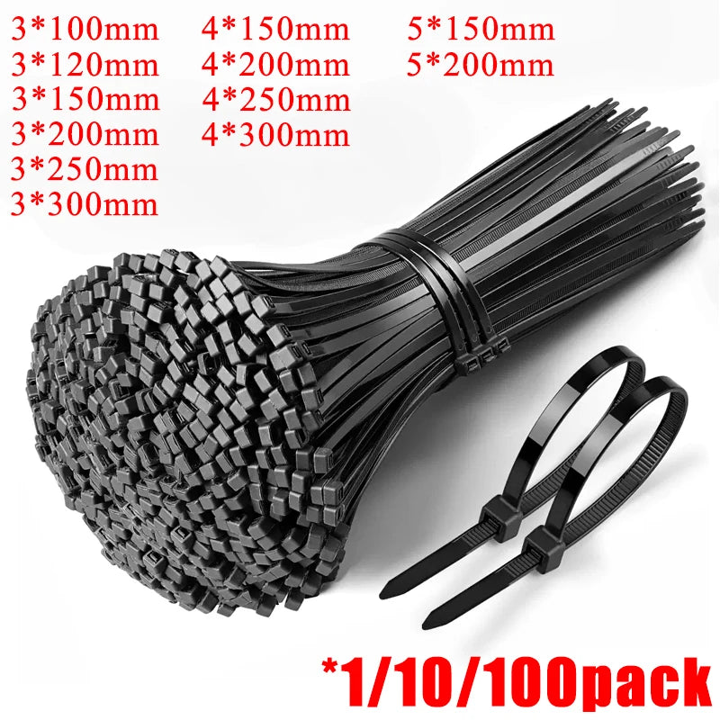 250/1000PCS fascetta in Nylon di plastica autobloccante nera 3*100 3*150 4*200 fascetta fermacavo anello di fissaggio fascette fascette in Nylon