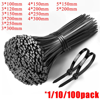 250/1000PCS fascetta in Nylon di plastica autobloccante nera 3*100 3*150 4*200 fascetta fermacavo anello di fissaggio fascette fascette in Nylon