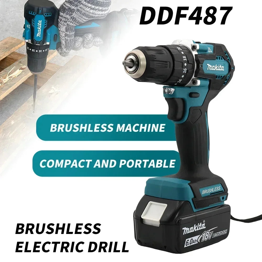 Makita DDF487 Trapano Avvitatore a Batteria 18V Brushless Compatto ad Alta Coppia a Velocità Variabile per Lavorazione del Legno Compatibile con Batterie Makita