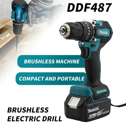 Makita DDF487 Trapano Avvitatore a Batteria 18V Brushless Compatto ad Alta Coppia a Velocità Variabile per Lavorazione del Legno Compatibile con Batterie Makita