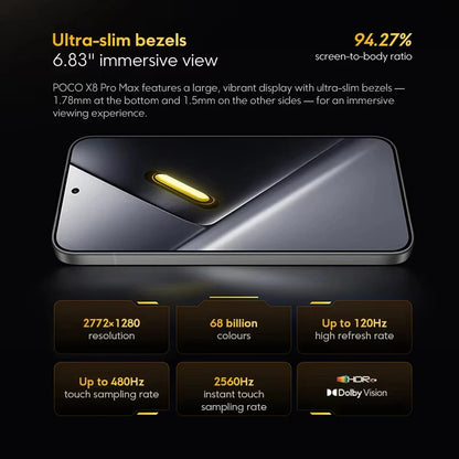 POCO X8 Pro Max 5G Versione Globale, Telefono NFC, Display AMOLED da 6,83" 1.5K 120Hz, Batteria a Lunga Durata da 8500mAh, MediaTek Dimensity 9500s