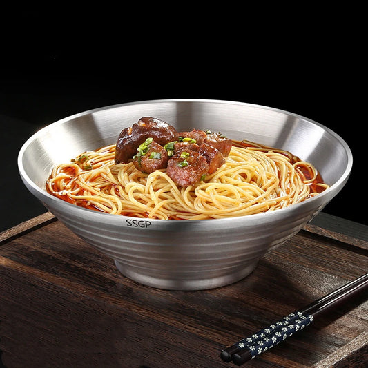 Certificato LFGB ciotola per Ramen in acciaio inossidabile 304 di lusso termoisolante padella da 24cm posate per Noodle giapponesi coreane