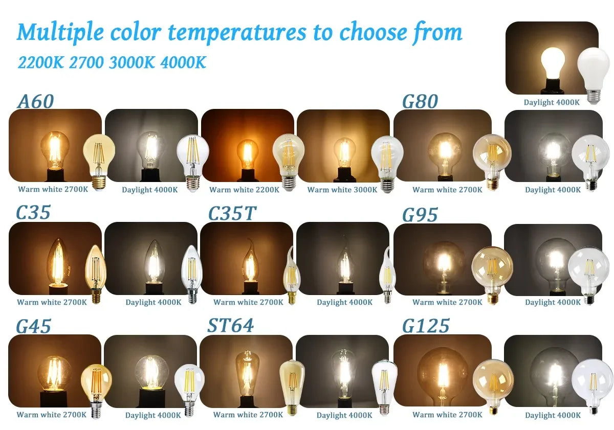 10 Lampadine LED E27 E14 B22 Stile Industriale Vintage, Retro Edison 8W 4W 6W 220V per Lampade a Filamento Incandescenti Edison