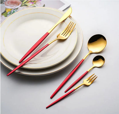 Set di posate dorate da 30 pezzi in acciaio inossidabile, coltelli, forchette, cucchiai, set di stoviglie per banchetti, ristoranti e ospiti