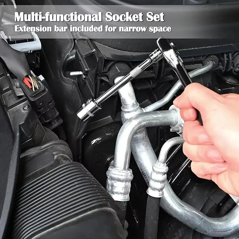 Kit di Riparazione Auto da 46 Pezzi con Attrezzi a Cricchetto Verdi per Manutenzione Veicoli