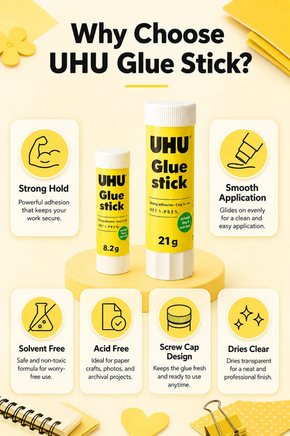 Colla stick UHU 8.2g 21g, colla solida forte, senza disordine, per scuola, ufficio, artigianato, carta.