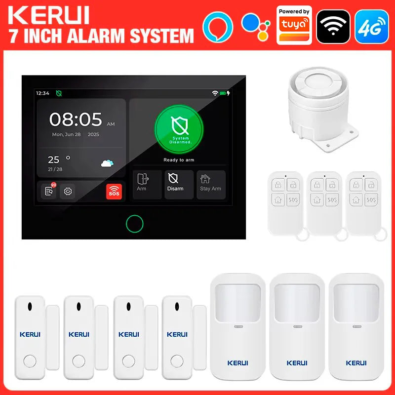 Sistema di Allarme Domestico KERUI con Schermo Touch da 7 Pollici, WiFi+4G, Compatibile con Tuya Smart, Protezione di Sicurezza FSK/ASK, Sensore PIR 433MHZ