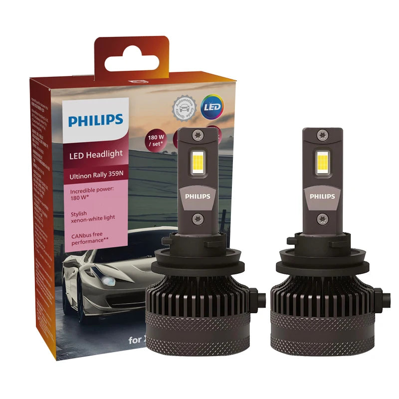 Philips LED 15000lm Ultinon Rally 3590 H4 H7 H8 H11 HB3 HB4 H19 HIR2 H1 Faro per auto 6500K Bianco Potenza massima 180W 12V 4200K U359N