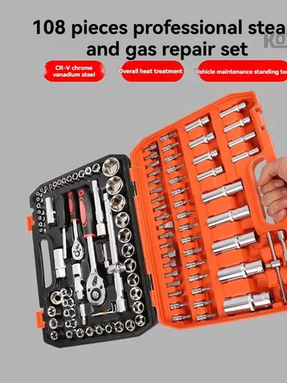 Set di chiavi a bussola da 108 pezzi, kit di chiavi a cricchetto da 1/4" 3/8" 1/2", set di attrezzi per riparazione auto e manutenzione domestica con custodia