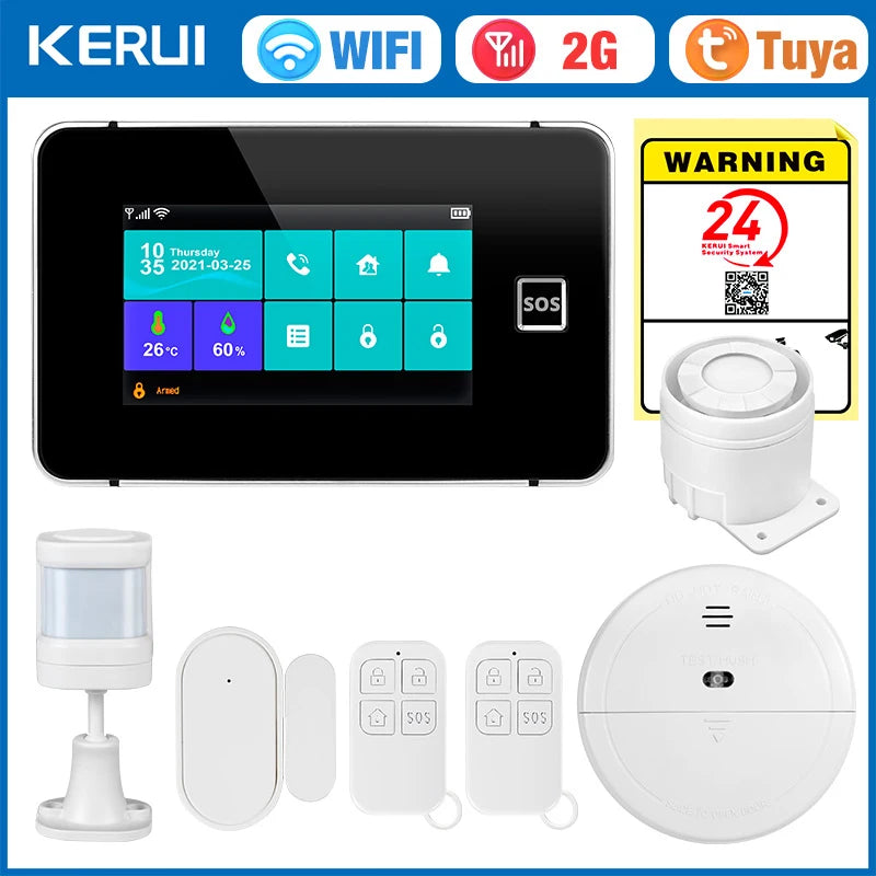 KERUI 2G WIFI GSM Sistema di Allarme Domestico Set Touch Screen da 4.3 pollici Sistema di Allarme di Sicurezza Tuya Smart App Alexa per la Casa Antifurto