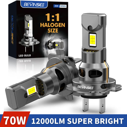 Lampadine LED H7 BEVINSEE per Fari Auto, CANBUS, Dimensioni 1:1 Alogene, Plug and Play, H4 H1 H11 HB3 9005 HB4 9006, Luci LED per Auto 70W 12000LM 12V