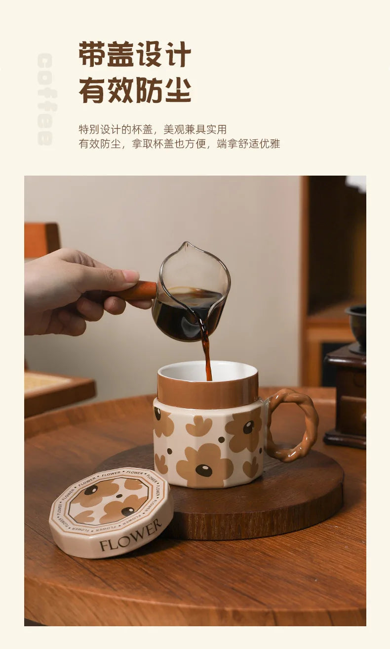 Tazze in ceramica retrò creative, alto livello di aspetto, tazze famose in Internet, souvenir di lusso leggero, tazze da caffè con LIDS