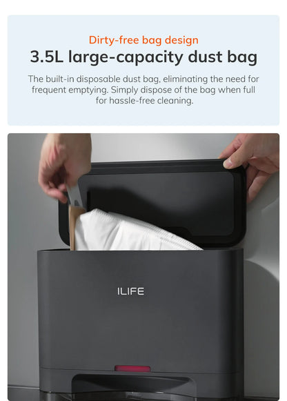 Robot Aspirapolvere ILIFE T20s Ultra con Stazione di Svuotamento Automatico, Aspirazione 10000Pa, Batteria 4600mAh, Autonomia Massima 300 Minuti
