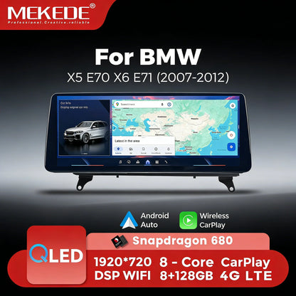 Sistema Multimediale Intelligente MEKEDE con CarPlay Wireless e Android Auto per BMW X5 E70 X6 E71, Schermo QLED da 10.25/12.3 Pollici, Android 14, CPU Snapdragon, Radio e Navigazione GPS per Auto