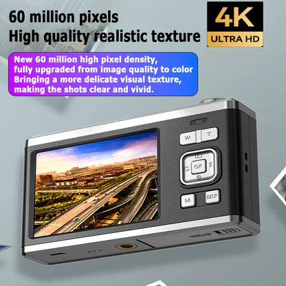 Fotocamera digitale 4K con doppio schermo, obiettivo telescopico, zoom ottico 16x ad alta definizione, fotocamera impermeabile, ideale per selfie, per migliorare l’aspetto, per uso domestico, modello C23.