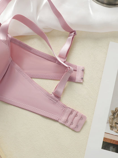 Set da donna rosa Set di lingerie quotidiana in tinta unita, reggiseno push-up, comodo set di lingerie aderente, il seno piccolo appare più grande 2051