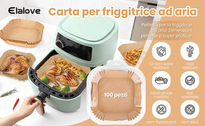 Carta forno per friggitrice ad aria, 100 pezzi contenitori usa e getta in carta per teglia friggitrice ad aria, accessori friggitrice ad aria per Microonde, 16cm x 4.5cm