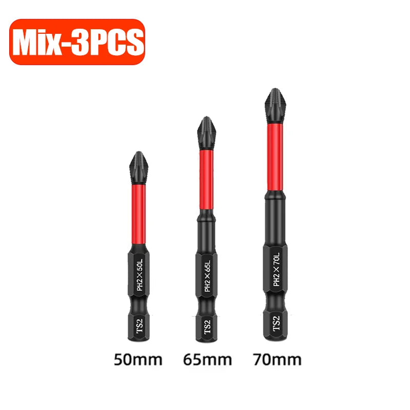 5-60PCS PH2 Set di punte per avvitatore a percussione Set di cacciaviti a croce magnetici Set di punte per trapano a percussione Vite Cacciavite a croce antiscivolo in acciaio legato