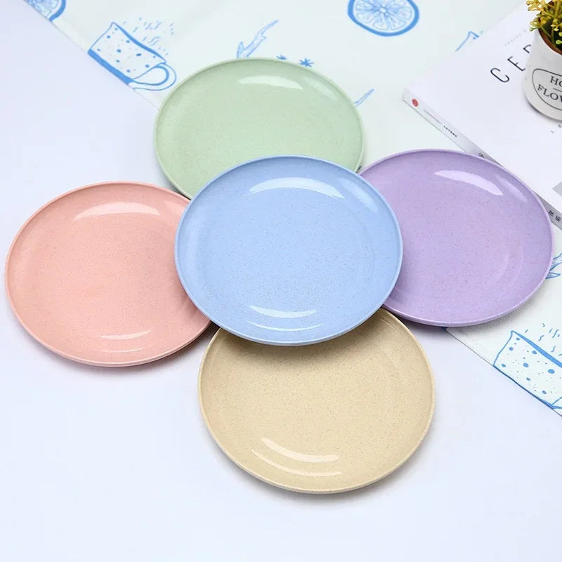 Set di 5 piatti colorati in paglia di grano, piatto per verdure, piatto per frutta, piatto da insalata in stile nordico, stoviglie, piatto in plastica per uso domestico
