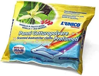 Generico L’Unico Panni Catturapolvere Profumati Vaniglia e Frutti Rossi – 5 Pacchi da 20 Pezzi – Elettrostatici e Profumati, Misura Maxi 20,5x39 cm – Cattura Polvere e Profuma la Casa