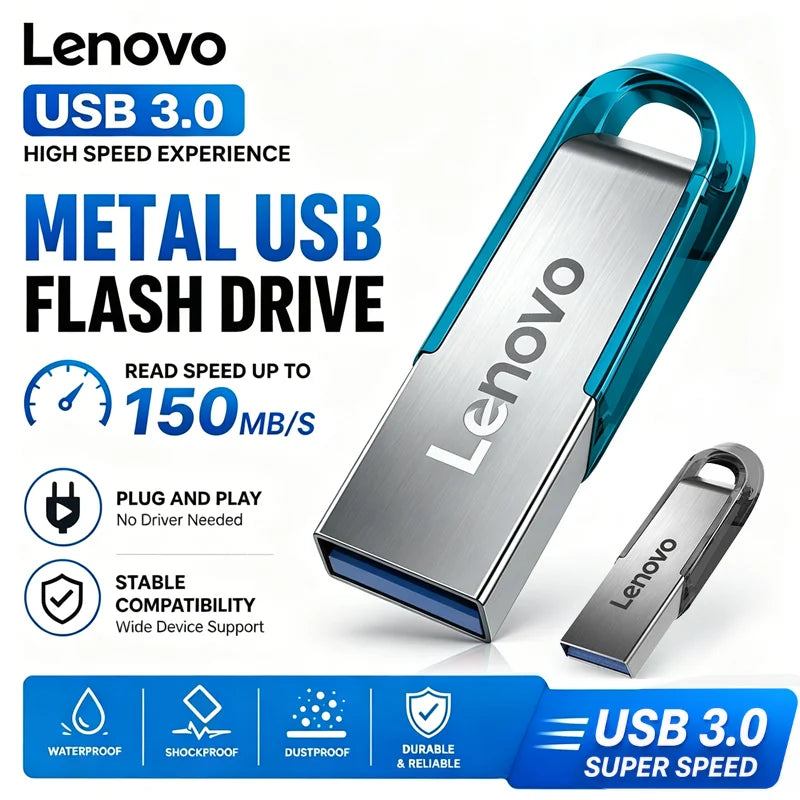 Lenovo Super Mini USB 3.0, chiavetta USB da 1 TB, 512 GB, 256 GB, 128 GB, 64 GB, ad alta velocità, per dispositivi Android e laptop.