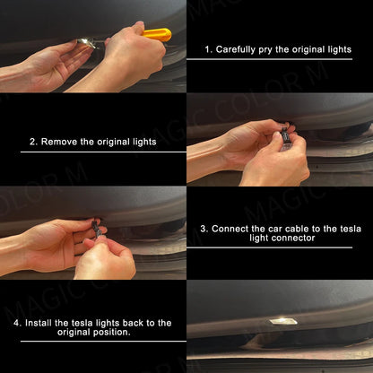 Luci per pozzetti a LED per auto per Tesla Model 3 YSX Illuminazione a LED per interni ultraluminosi Lampada decorativa per pozzanghera per porta da pavimento