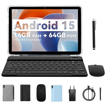 Tablet Android da 10.1" con Processore Octa-core, 16GB (4+12GB Virtuali) di RAM, 64GB di ROM, Schermo Touch HD IPS, Wi-Fi 6, BT 5.0, Doppia Fotocamera