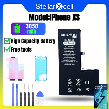 Batteria StellarXcell Ultra per iPhone, Spedita dalla Germania, per iPhone 7 8 X XR XS XSMAX 11 12 13 14 15 Mini Plus Pro Promax, Batteria ad Alta Capacità, Batteria di Alta Qualità, Batteria Sostitutiva per iPhone con Stru