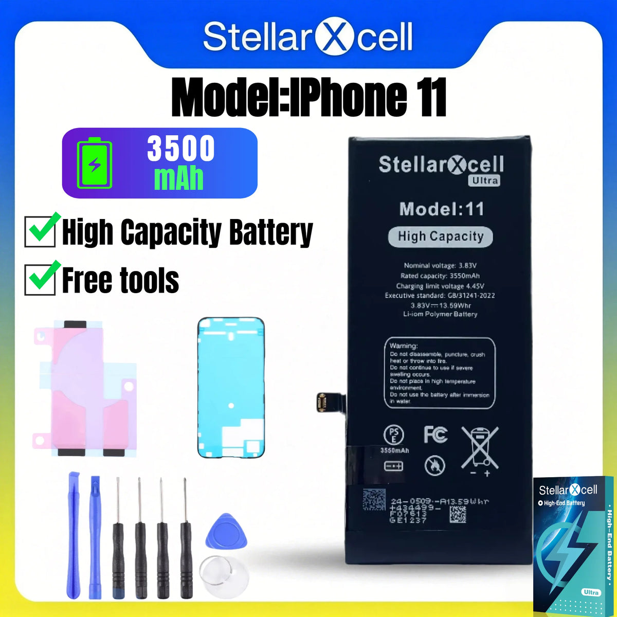Batteria StellarXcell Ultra per iPhone, Spedita dalla Germania, per iPhone 7 8 X XR XS XSMAX 11 12 13 14 15 Mini Plus Pro Promax, Batteria ad Alta Capacità, Batteria di Alta Qualità, Batteria Sostitutiva per iPhone con Stru