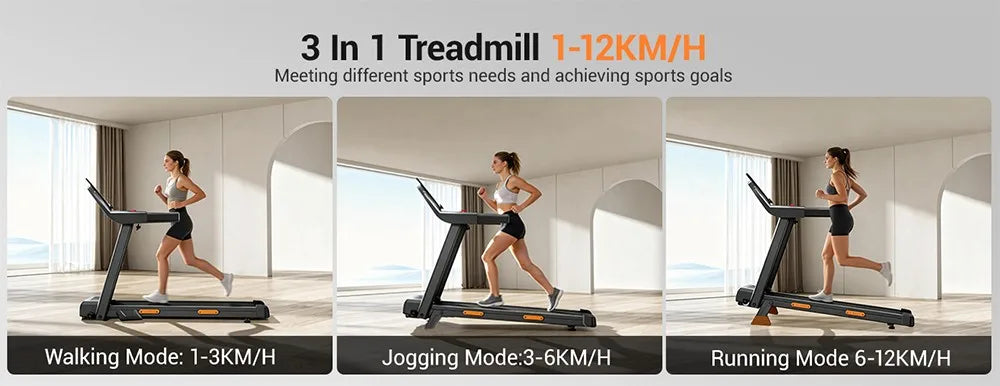 ROBORE SF20 Treadmill Pieghevole per Casa con Inclinazione del 15%, Velocità di 12 km/h, Carico Massimo di 136 kg, Motore Silenzioso Brushless da 3.0HP, Nastro da Corsa 97×40 cm, Tripla Ammortizzazione, Cuscino a 7 Strati