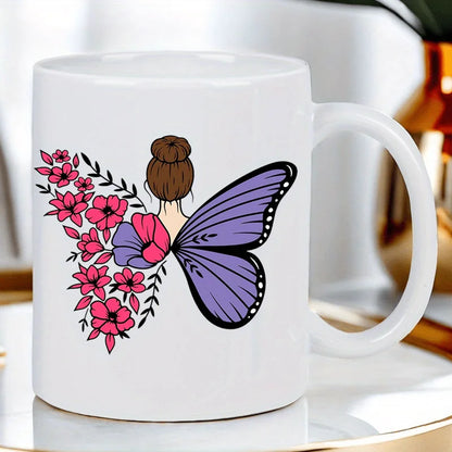 Tazza bianca in ceramica con farfalle e fiori - Perfetta per caffè mattutino, tè o cioccolata calda - Regalo unico per farfalla