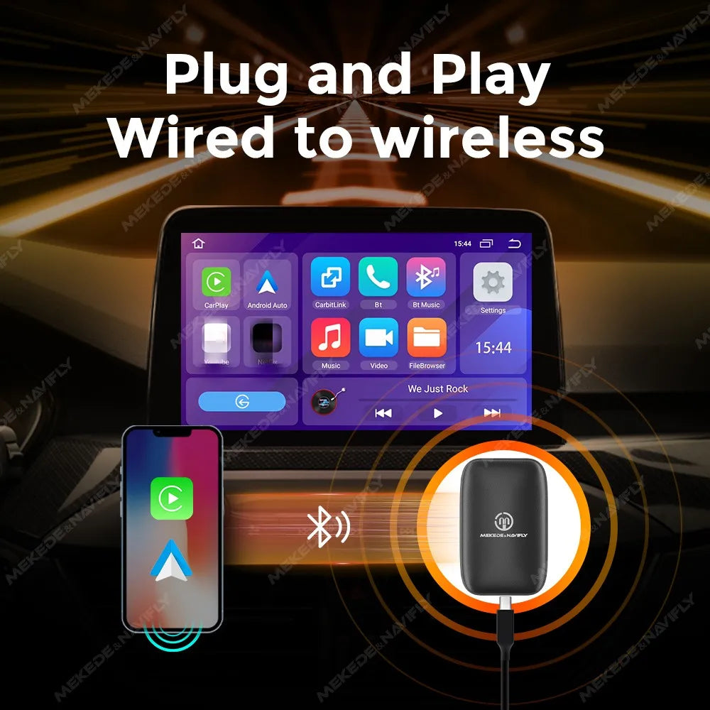 MEKEDE AI BOX Kit CarPlay con Sistema Operativo Android, CarPlay Wireless, Sistema di Intrattenimento Multimediale per Auto, Box TV Intelligente per Netflix e YouTube