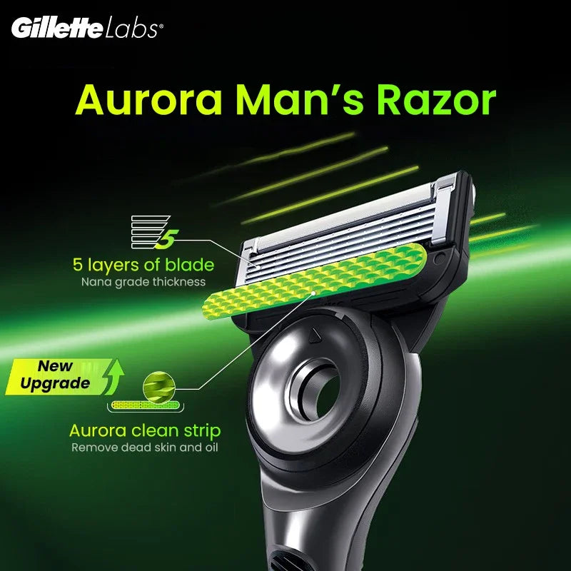 Gillette Labs Razor Aurora Series Flexdisc Rasoio da barba con lama a induzione a 5 strati per uomo con supporto