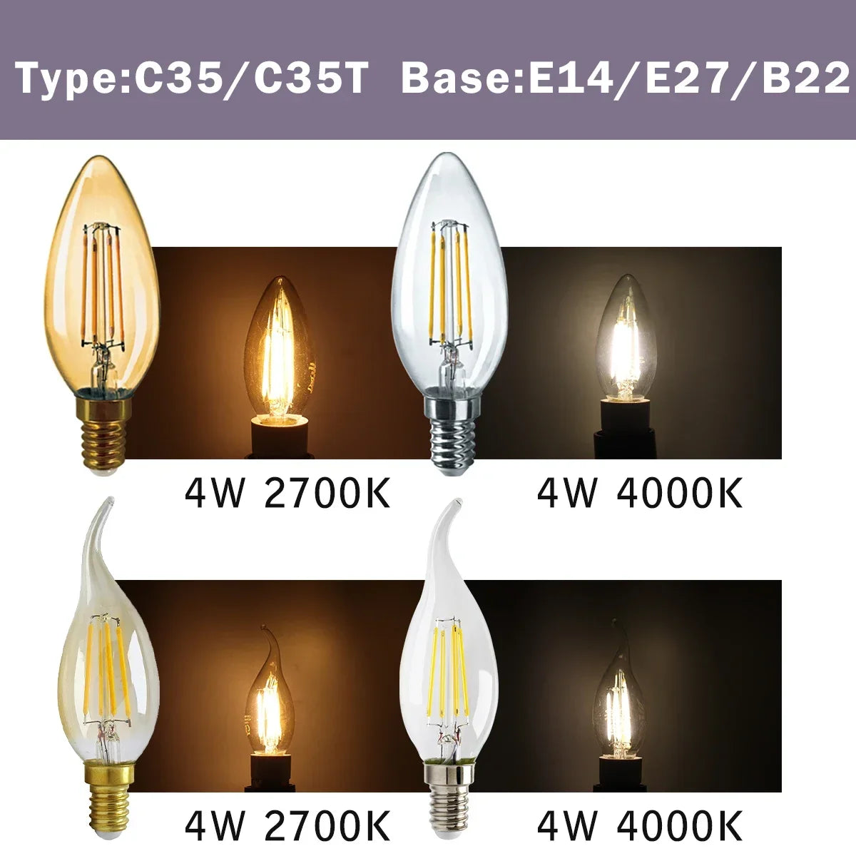 Confezione da 10 lampadine a filamento LED per E27 B22 220V 240V 4W 6W 9W Lampadine a LED bianche calde Lampada in vetro vintage
