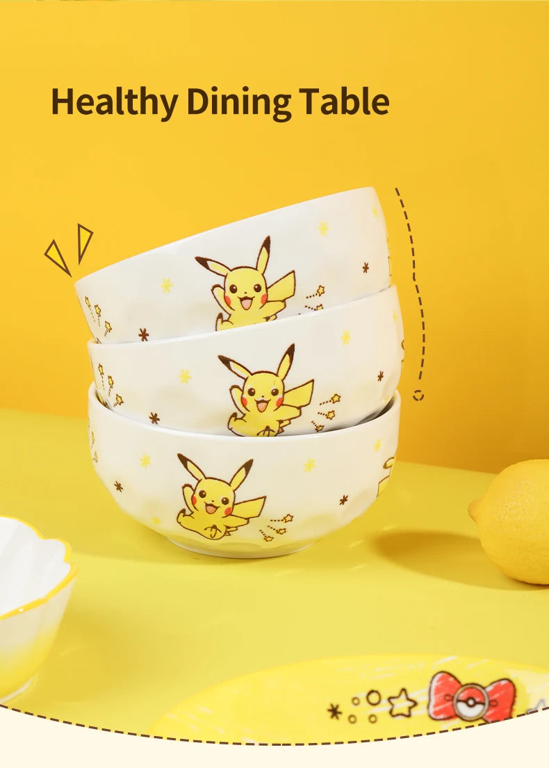Set di Stoviglie in Ceramica Pokemon SHUNXIANG, Ciotole e Piatti con Motivi Cartoon, Set per Cena, Insalata e Pasta, Adatti al Microonde
