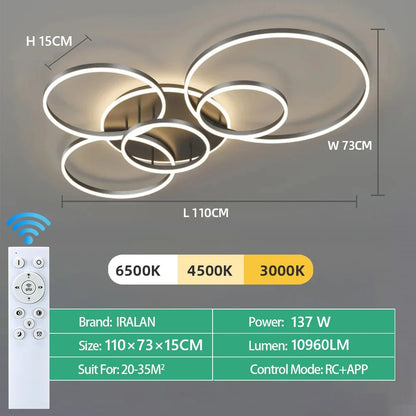 Lampadario a LED, Luci da Soffitto Moderne ad Anello in Acrilico, Illuminazione Intelligente per Hotel, Lobby, Soggiorno