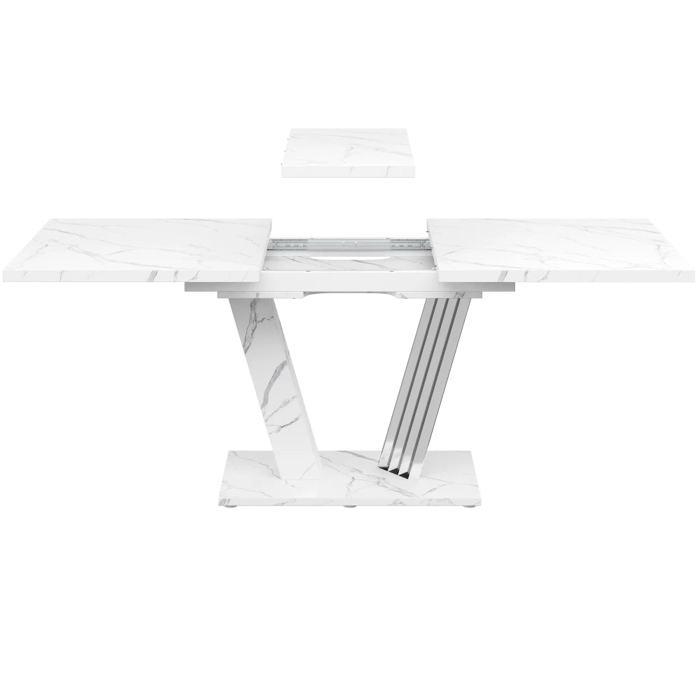 Tavolo Estraibile 120-160x80x76cm con Piano in Marmo, Tavolo da Pranzo con Piano Allungabile e Struttura a Farfalla per Cucina e Soggiorno