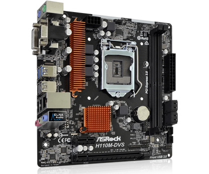 Scheda madre ASROCK H110M-DVS R3.0, socket Intel H110 1151, 2 x DDR4 32GB, formato Micro ATX, compatibile con CPU I5-7500, I5-6500, I3-7100, G4600