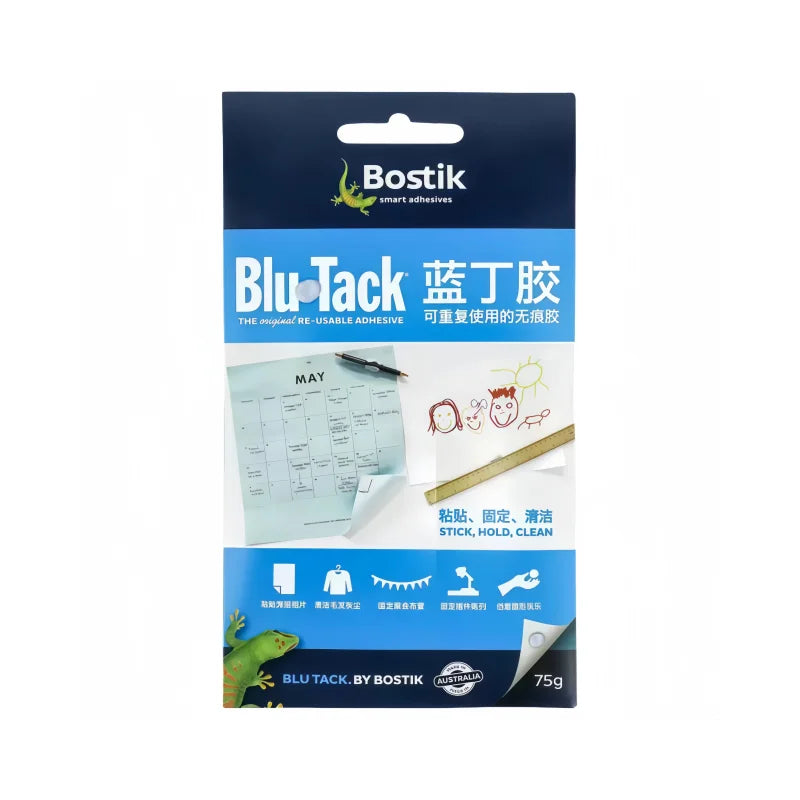 Bostik Blu Tack Pasta Adesiva Riutilizzabile Rimovibile Senza Residui per Poster, Foto e Lavori Artigianali 45g 75g